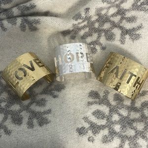 NWOT. RUSTIC CUFF. Cuff bracelets. LOVE FAITH HOPE. 2.5 in opening.